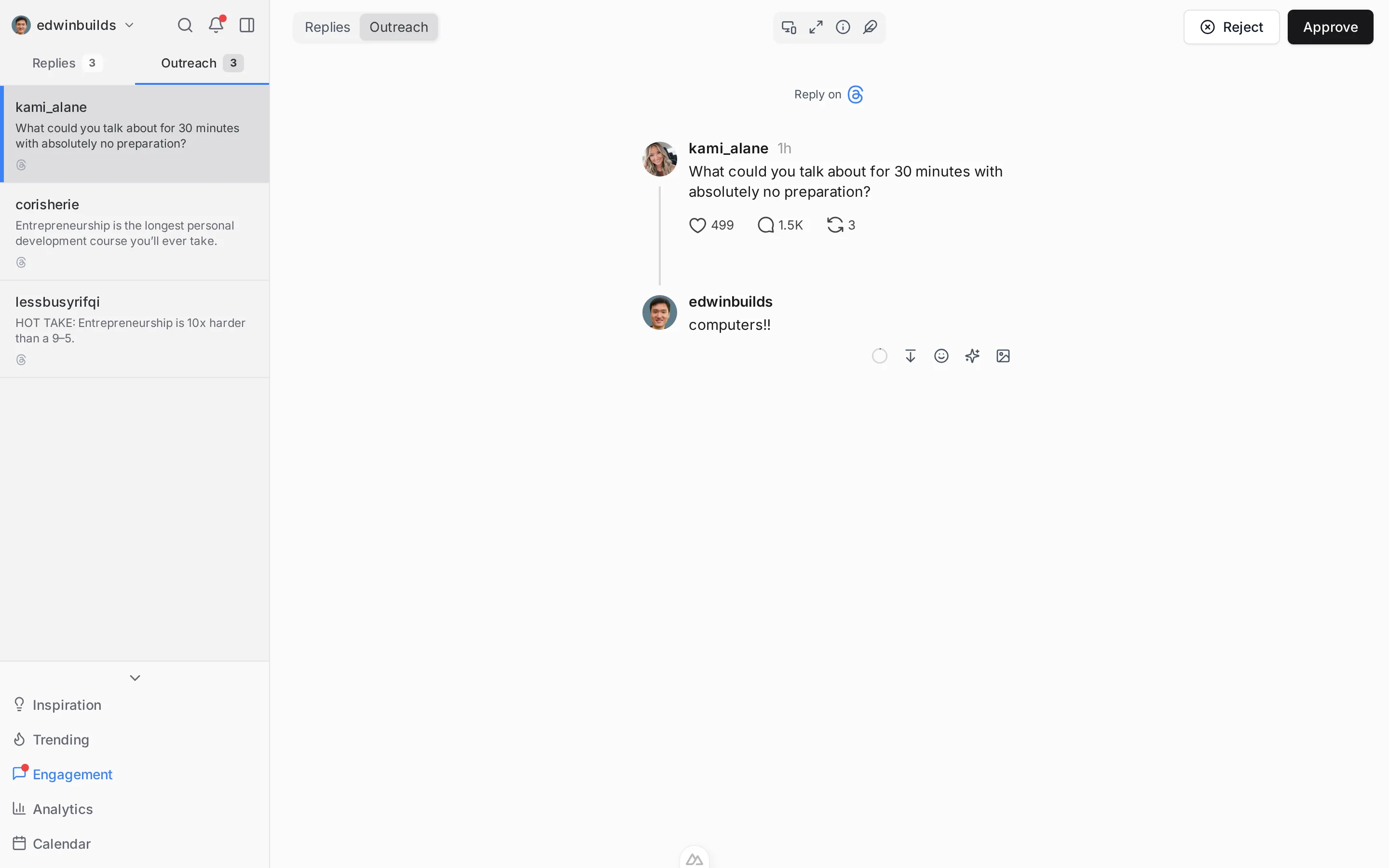 ElvenFlow outreach with relevant posts and drafted comments