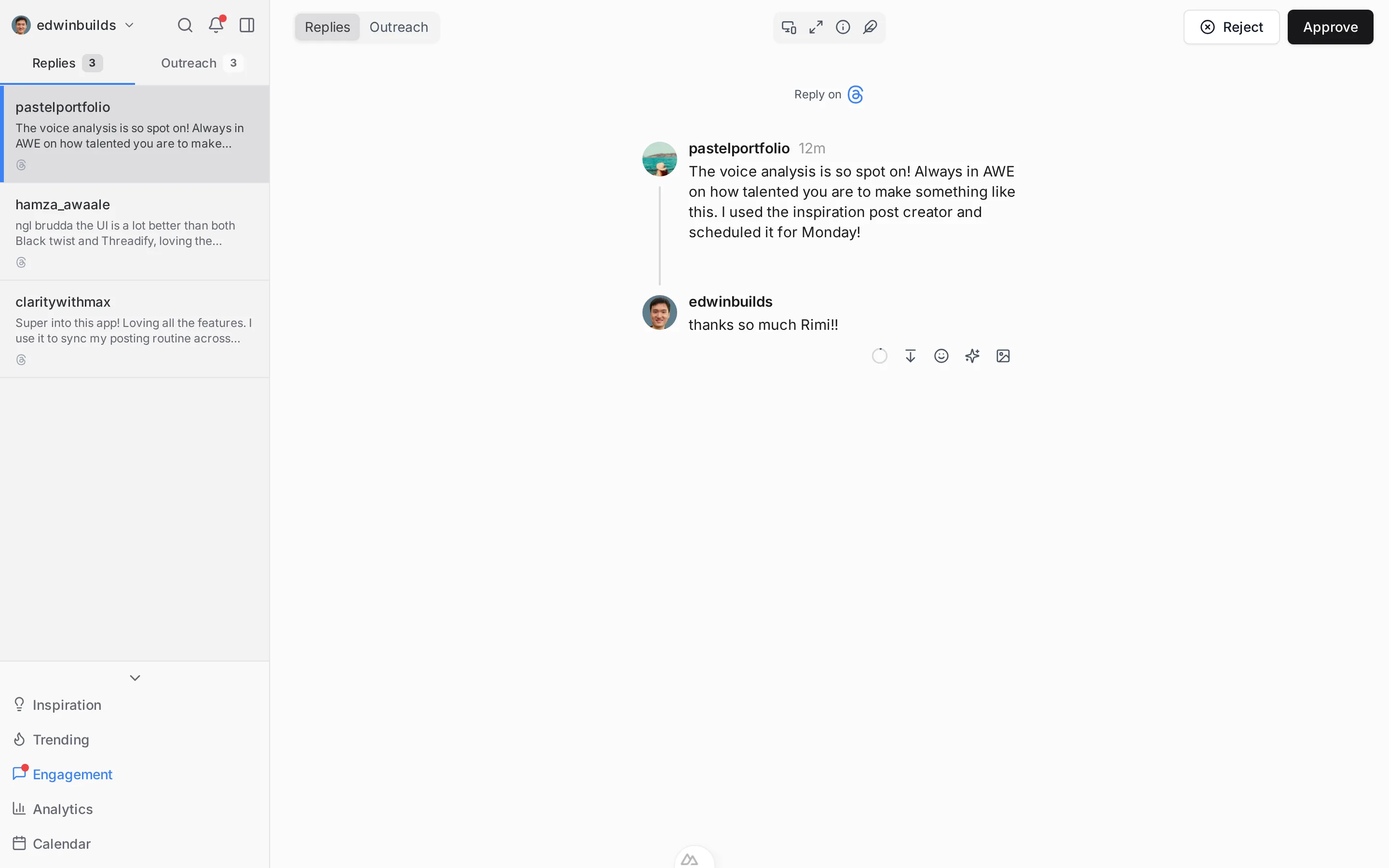 ElvenFlow reply inbox with responses drafted in your voice